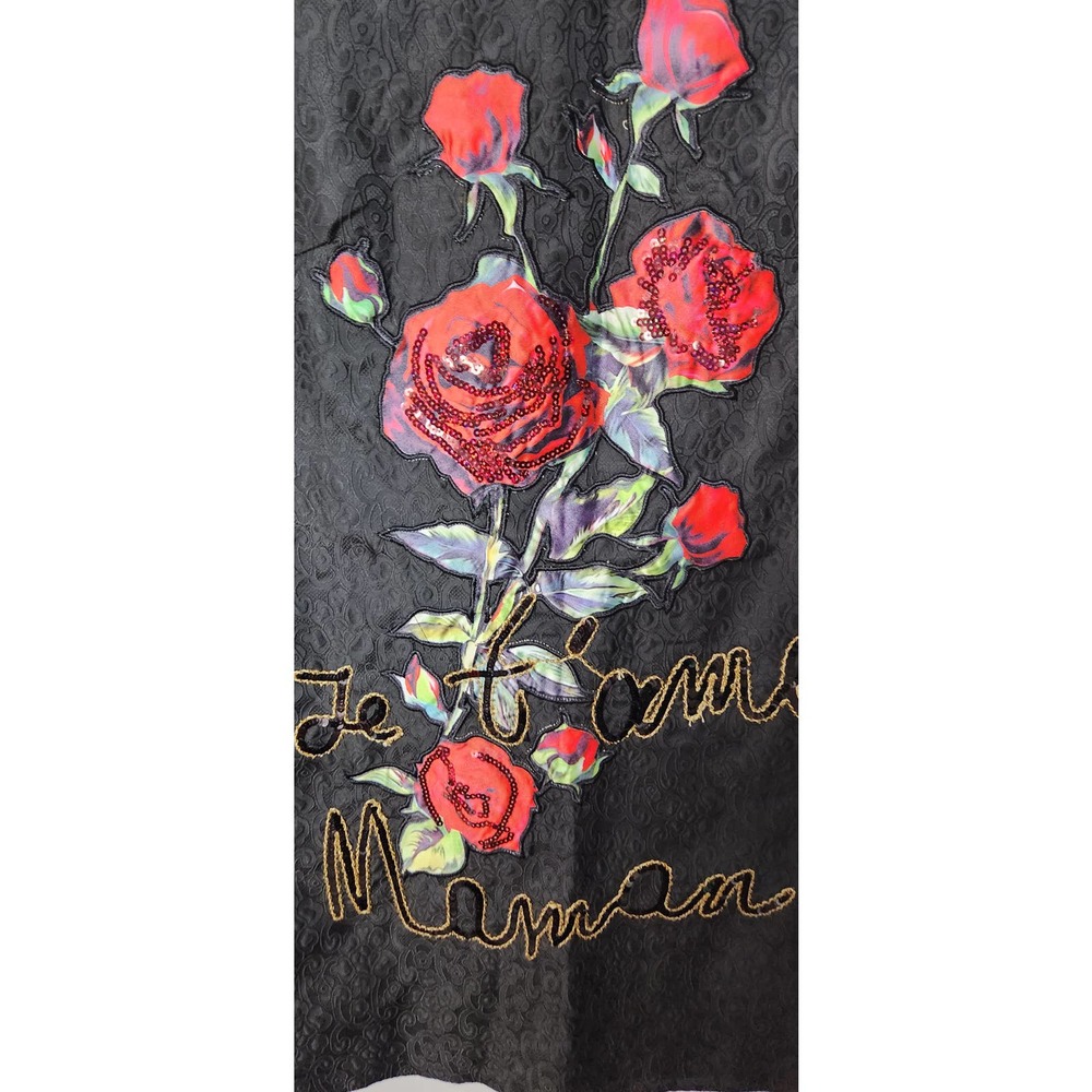 NJ Couture Floral Appliqued Black Shift Dress S - Picture 4 of 5